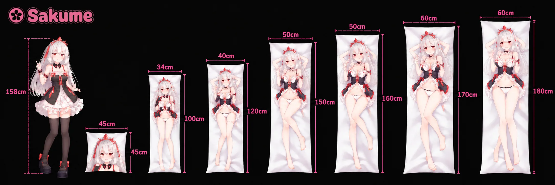 Comparație la scară a mărimilor dakimakura